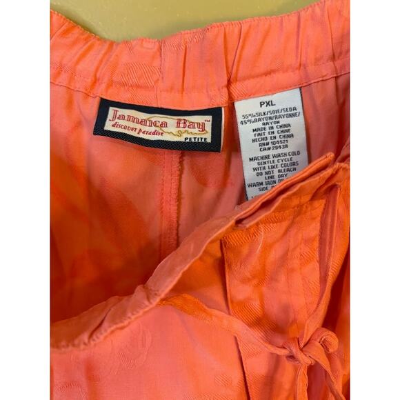 Jamaica Bay Coral Tone on Tone Floral Silk Blend Pants Petite Size XL - Picture 5 of 9